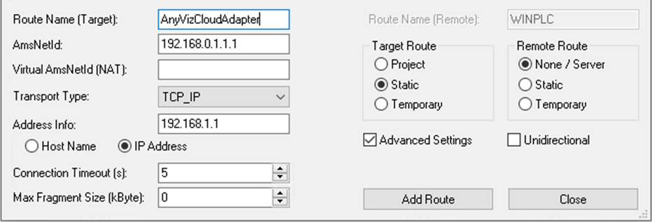 AMS Route in TwinCAT System Manager