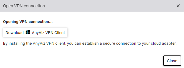 Dialog after clicking Open VPN connection with the option to download the Data Analyzer VPN Client