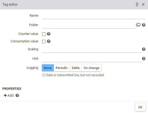 Configuration of a global tag in the tag editor