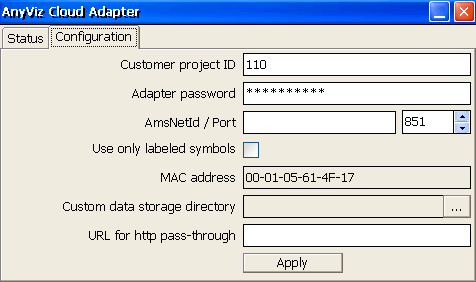 Configuration of the Data Analyzer Cloud Adapter Supplement for Beckhoff to connect an ADS controller to Data Analyzer.