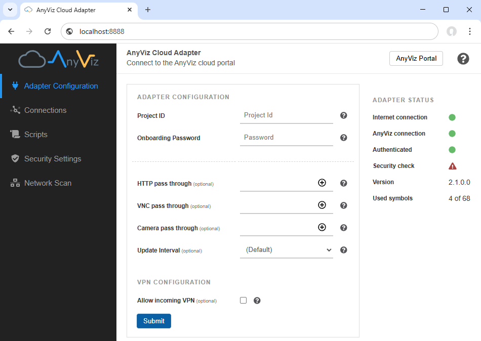 Configuration interface of the Universal Cloud Adapter