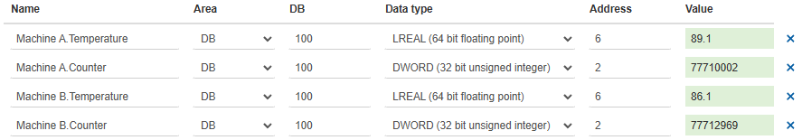 Configuration of several symbols of a Siemens TCP connection in the Universal Cloud Adapter with structuring via the symbol name