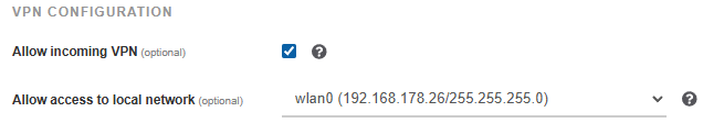 VPN configuration of the universal cloud adapter with selection of a network that can be accessed remotely