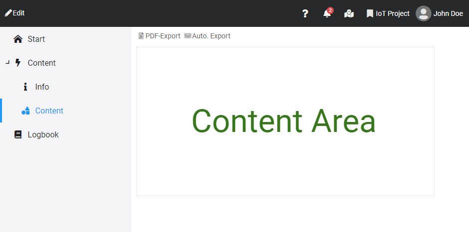 Data Analyzer user interface to visualize the elements in the header and the navigation
